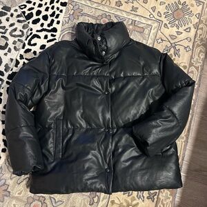 Urban Outfitters Black Leather Puffer Jacket